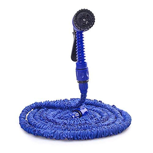 PDFans Expanding Lightweight Flexible Home Garden Water Hose Pipe With 7 Mode Spray Gun for Washing Car, Watering Flowers Vegetables, Cleaming Windows Floor (25FT, Blue)