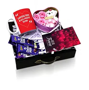 Kesri Gifts All I Want Is Loving You Printed Mug,Chocolate,Greeting Card and Heart Shape Teddy & Flower Box Valentines Day Gift For Husband,Wife,Girlfriend,Boyfriend(CVD22-202)