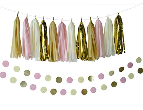 20 Stück weiß creme pink Tan Babyparty Deko Party Deko-Set mit Seidenpapier Quaste Girlande Seidenpapier Blume Kreis Girlande für Rustikal Hochzeit Baby Dusche, Geburtstag, Kinderzimmer Dekoration - 2
