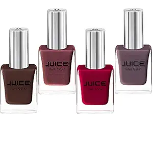 JUICE ONE COAT NAIL PAINT COMBO WOODLAND BROWN - 35, CARNATION PINK - 47, RED CURRENT - 49, WALNUT WOOD - 56 LONG LASTING 11ML EACH PACK OF 4