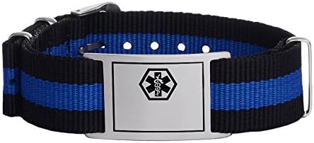 Sports Canvas band Medical id bracelets for Men,Women,boy-Customize engraving and Pre-engraving BLOOD THINNER，DIABETES TYPE 1/2, DIABETES ON INSULIN，NO BP IV OR NEEDLES THIS ARM …