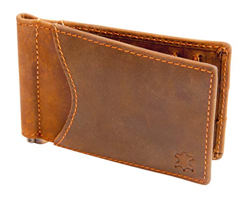 Preisvergleich Produktbild Kreditkartenetui mit Geldklammer, Echt-Leder Geldbeutel, Kartenetui mit Geldscheinklammer, Dollarclip mit Platz für 8 Karten, Mit RFID Schutz