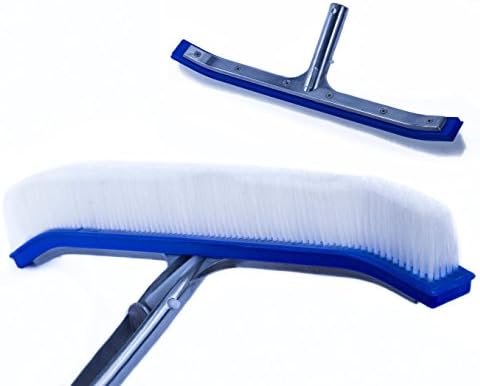 TH.B.S 18" Swimming Pool Pond Cleaning Brush Pool Brush (Curved) with Aluminum Back and Handle-Nylon Bristles, Metal Pool Broom Tool Without Pole (Brush)