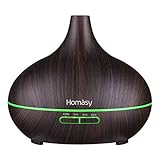 Homasy 500 ml Diffuseurs d'Huiles Essentielles Electrique, Humidificateur d'Air à Brume Fraîche, 7 Couleurs de LED, 4 Modes de Minuteries pour La Maison/Chambre à Coucher/Spa/Yoga/Massage- Noir