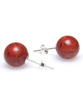 Ohrstecker Stecker aus Koralle Schaumkoralle Kugel 10 mm & 925 Silber Ohrschmuck rot braun-rot
