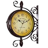 ❈ Wanduhr im antiken Retro-Stil Doppelseitige Bahnhofsuhr: Die Uhr ist mit der schmiedeeisernen Wandhalterung befestigt, die sich im Raum befindet und dank der zwei Zifferblätter von beiden Seiten gelesen werden kann.