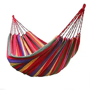 RACHEES Outdoor Camping Canvas Fabric Portable Garden Hammocks Striped Ultralight Beach Swing Bed with Strong Rope (280 x 100 cm, Red)