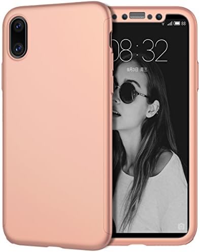 iPhone X Case, KGD case [Perfect Fit] 360 Degree All-around Ultra Thin Full Body Coverage Protection Dual Layer Hard Slim Case + Tempered Glass Screen Protector For iPhone X-Rose Gold