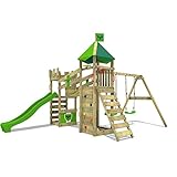 XXL Parque infantil con columpio doble, puente oscilante y tobogán - Calidad-y- seguridad verificadas - Made in Germany