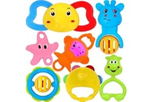 Cable World® Colourful Plastic Non Toxic Set of 7 Attractive Rattles and Teathers for New Borns, Baby,Kid (Multi Color)