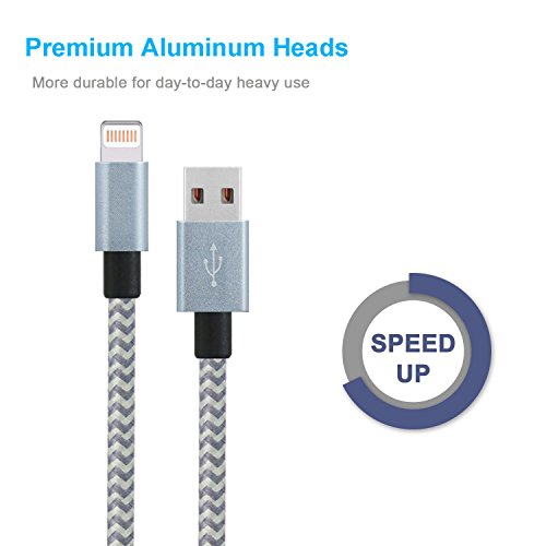 PeziMu iPhone Kabel Nylon, Geflochtenen USB Kabel für iPhone7 / 7plus / 6s / 6 plus, iPhone SE, iPhone 5s 5c 5, iPad, iPod – (1+2+3)M (Grau Weiß) - 5