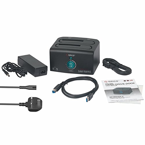 ORICO USB 3.0 / eSATA 2-Port Festplatten Dockingstation für 2,5 / 3,5 Zoll SATA III SSD und HDD, Offline-Klonfunktion, Unterstützt UASP und 2 x 6 TB – Schwarz - 6