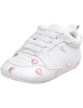 Babyschuhe Weiß, FNKDOR Jungen Mädchen Liebe Stickerei Schlupfschuhe Krabbelschuhe, 0-18 Monate