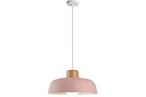 HJXDtech Lampe à suspension en métal rond simple et moderne nordique, Grand plafonnier E27 finition bois, Lumière suspendue de couleur vive pour salon de chambre à coucher de cuisine (Rose)