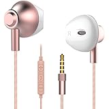 Earpods Headphones, Langsdom F9C Powerful Bass Remote Control with Microphone for iPhone, iPad, Samsung, Android,MP3 &amp; MP4 Players (Volume Control, Rose Gold)