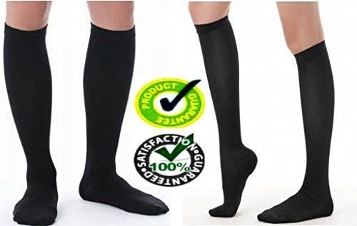 Unisex Men Women Miracle Leg Anti Fatigue/Medical Grade Graduated Compression Sock/Stocking Pair Great 4 Sport Athletic/Running/Pregnancy/Flight/Travel/Nurse/Medical Recovery/Professional Wears (Dark Black, Small-Medium)