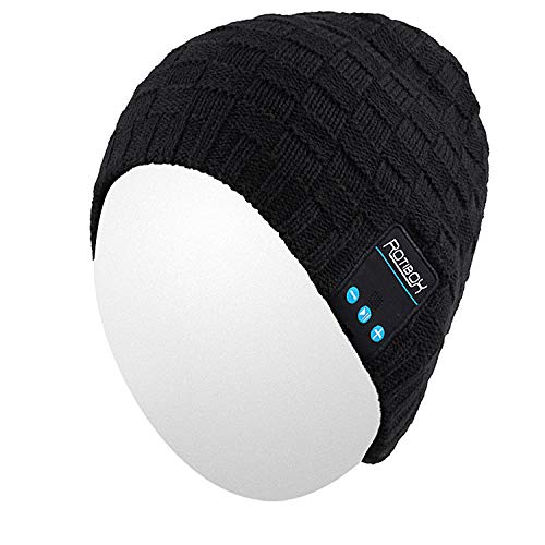 Qshell Trendy Warm Soft Knit Slouchy Music Beanie Skully Hat avec Casque stéréo sans Fil Mic Hands Free Rechargeable Battery for Fitness Sports de Plein air Ski Running Patinage Walking