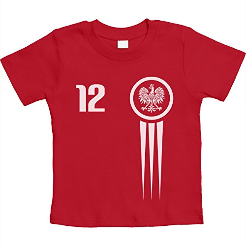 Polen Polska Nationalmannschft WM Trikot Fanshirt Unisex Baby T-Shirt Gr. 66-93 6-12 Monate/76 Rot