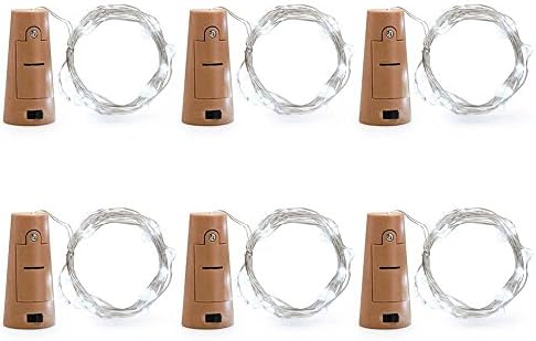 Ferryman 6 Packs 2m/7.2ft Micro Artificial Cork Copper Wire Starry Fairy Lights for Party-White Light