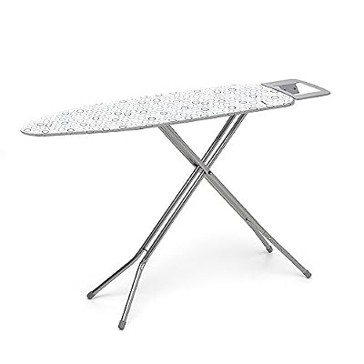 Rayen 6133.01 Table de repassage, acier inoxydable, structure gris et housse blanca-círculos, 113 x 34 x 5.5 cm