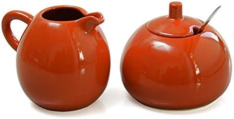 Omniware Orange Stoneware 5 Ounce Sugar and Creamer Set with Stainless Steel Spoon by Omniware