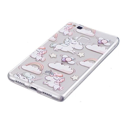 MUTOUREN Huawei P9 Lite TPU Hülle Schutzhülle Crystal Case Durchsichtig Klar Silikon Transparent Ultradünne Weich Gel Hinten Rückdeckel Kratzfeste Federung Etui Bumper-Einhorn und Ballon - 2