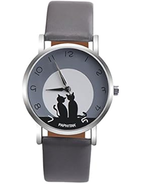 Souarts Damen Armbanduhr Einfach stil Katze Muster Analoge Strass Quarz Uhr mit Batterie Grau Hellgrau