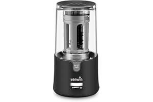 TIHOO Elektrischer Bleistiftspitzer, AC-Adapter angetriebener Anspitzer mit Behälter für 6–12 mm Buntstifte, Auto-Stop für Künstler, Kinder, Büro, Schule, tragbar, strapazierfähig, Schwarz