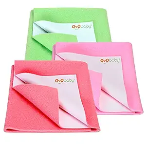 OYO Baby New Born Combo Waterproof Bed Sheet Coral + Pink + Light Green 3 Small Size (50cm X 70cm)
