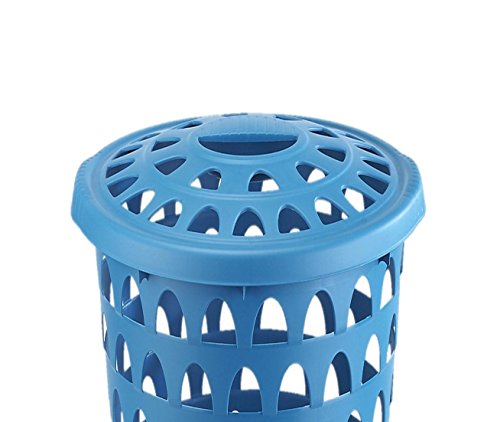 XL Wäschesammler aus robustem Kunststoff mit Belüftungsöffnungen und Deckel in schönem Blau. Mit Nutzvolumen von ca. 60 Liter. - 2