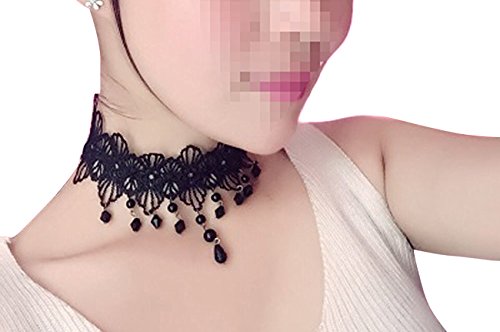 3PCS Different Style Womens Lace Choker Necklace Chain Necklace With Dangling Beautiful Beads Charm Pendant for Women Girls Best Gift
