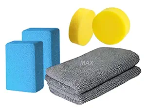 MAX Microfiber Cloth (2 Pieces, 350 GSM, 40 x 40 cm, Grey) and Foam Applicator (4 Pieces) Combo for Car and Bike Cleaning, Washing and Polishing