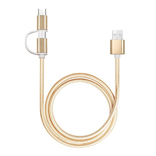 2 in 1 Ladekabel, 1.2m kabel Nylon umflochtenes Micro auf Type C USB Ladegerät für Samsung S5 S6 S7 Und the new MacBook, ChromeBook Pixel, Nexus 5X, Nexus 6P, Nokia N1 Tablet, OnePlus 2 und andere USB-C-Geräte(Gold) - 6