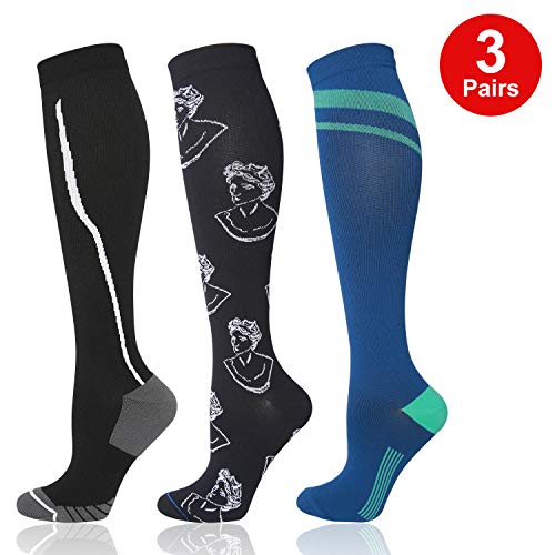 Jellas Chaussettes de Compression pour Hommes et Femmes, 3 Paires 20-30 mmHg Chaussettes de Contention pour Sport, Course, Athlétisme,Trekking, Voyage, Vol, Infirmiers, Grossesse S/M/L/XL