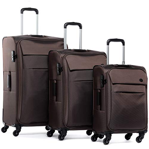 FERGÉ Juego de 3 Maletas Blandas de Viaje Calais 3 Maletas Suaves Trolley Equipaje 4 Ruedas marrón