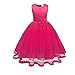 Produktbild Mädchen Kleider Dasongff Mädchen Lange Prinzessin Kleider Blumenmädchen Kleider Brautjungfer Pageant Tutu Tüll Kleid Party Hochzeitskleid Festlich Kommunionkleid (150, Rose Rot)
