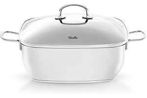 Fissler Secural Rostiera in acciaio inox 6.5 L, 28cm, con rivestimento, capienza 6.5 l, diametro 28 cm, grande casseruola quadrata, con coperchio in vetro, adatta per forno e piano a induzione