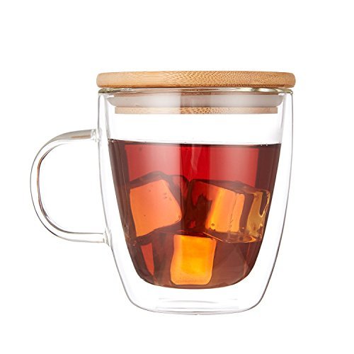 Cooko Cristal Vidrio de Café de Doble Pared, Tazas de Café Resistentes al Calor, Alta Tazas Borosilicato con Mango Para Té, Latte, Leche, Cappuccino, Jugo,350ml Juego de 1