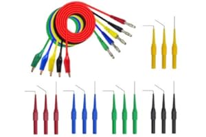 Aoowei Multimeter Banana Plug Test Leads Includes 5pcs Banana Plug to Alligator Clip Test Lead 15 pcs Sharp Stainless Steel and Flexible Silicon Back Probe Pin (20pcs/set)