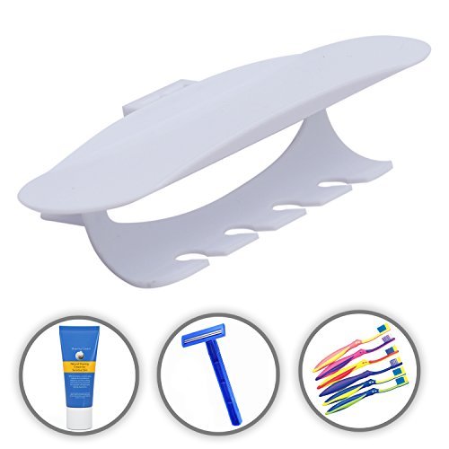 Kurelle selbstklebender Wand-Zahnbürstenhalter/-Zahnpasta Halter, für Zahnpasta Tube, Rasierschaum und 4 Zahnbürsten, Familienset, schafft Organisation im Bad - 5