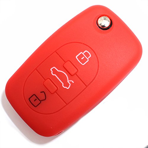 Funda para llave de cochede Finest-Folia AA, con 3 botones, de silicona rojo