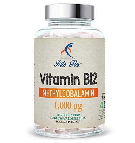 Vitamina B12 Methylcobalamin 1000mcg, 180 Vegetariano vegan sublinguale Meltlets, 6 del mese d'approvvigionamento ad alta resistenza Supplemento per Rite-Flex