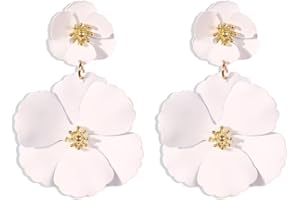 FDEETY Large Flower Boho Drop Dangle Earrings - Vintage Matte Flower Stud Earrings - Lightweight Jewelry for Women and Girls - Party Prom Accessories