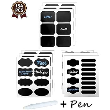 Chalkboard Labels - 164 Reusable Jar Labels - Freezer, Bottle, Spice Stickers - Two Wipe-Clean