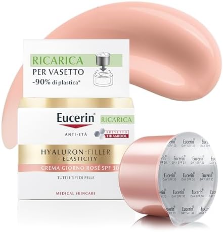 Eucerin Hyaluron-Filler + Elasticity Refill Crema Giorno Rosé SPF 30 50 ml, Crema colorata viso antimacchie e antirughe con Acido Ialuronico idratante e Thiamidol per tutti i tipi di pelle