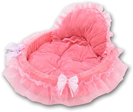 LM921 Cute Lace Crystal Cashmere Pet Bed - Ultra-Soft &amp; Durable Hotbed Cat &amp; Dog - Machine Wash Mattress, Kennel Pet cat Nest , Warm Princess Bed Set Fall / Winter, washable collapsible pet nest, 2 sizes ( Color : Pink , Size : S )