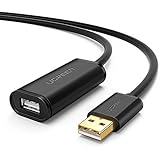 UGREEN 5m USB 2.0 Verlängerungskabel aktiv mit WLAN Verstärker, A-Stecker auf A-Buchse für WLAN-Karten, WiFi-Empfänger, Drucker, Monitor, Kameras, Mäusen, Tastaturen, USB Sticks usw, Schwarz