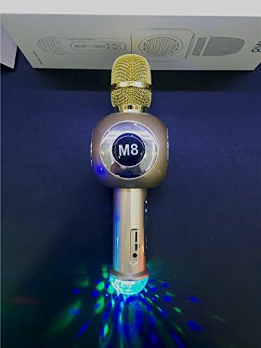 CCLOON Mental Handheld Condenser Wirelss Bluetooth Recording Karaoke Microphone MIC with Colorful LED Light Echo Effect for Apple iPhone Android Smartphone or Pc