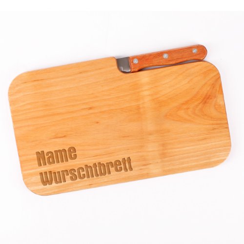 Cera & Toys® Frühstücksbrettchen Set mit Messer - Gravur mit gewünschten Namen - Motiv: Wurschtbrett