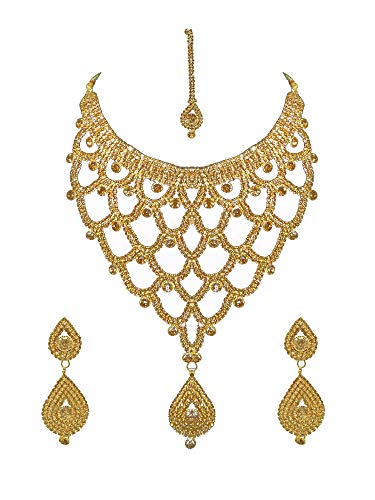 Confidence Bridal Set Full Jewellery Sets Bride Earrings, Necklace with Mangtika for Women (Gold, 80g) - Pack of 1